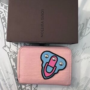 Louis Vuitton Pink Card Holder with Blue and Pink Patch